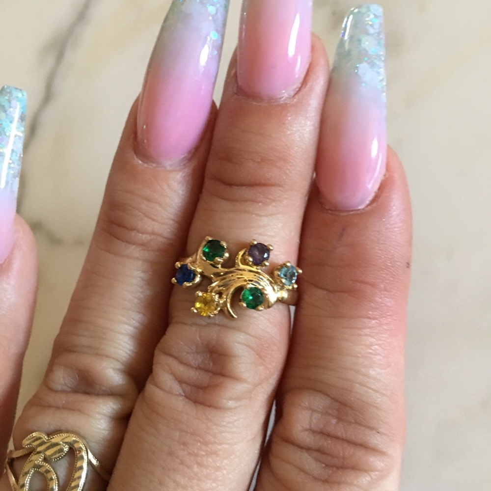 10k  gold 6 stones mother’s  ring size 6 - Picture 4 of 7